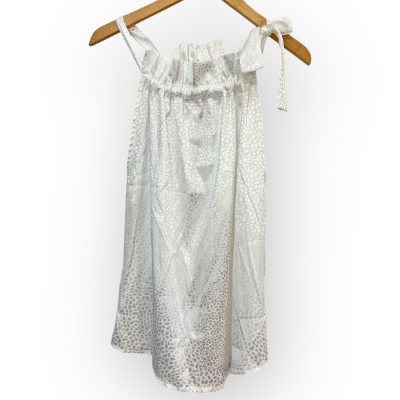 Glamaker Women's Small High Tie Neck White Satin Sleeveless‎ Top Bow Leopard NEW - Picture 1 of 6